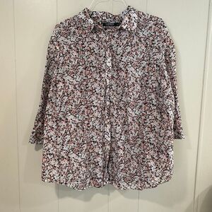 Lauren Ralph Lauren Floral Button Down Blouse 3X Women’s Pink Black White Print